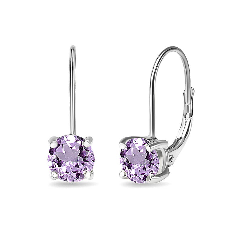 B. BRILLIANT Purple Earrings for Women Sterling Silver Fashion 6mm Round Leverback Drop Amethyst Earring Tendy Summer - Image 1